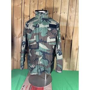 Green Camo Cold Weather Field Jacket Med USAF Patches. Stock #8415-00-782-2888